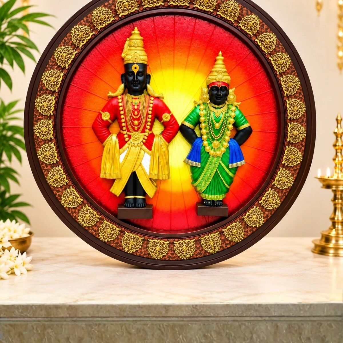 1.vitthal rukmini fibre relief mural with led lighting & decorative round frame