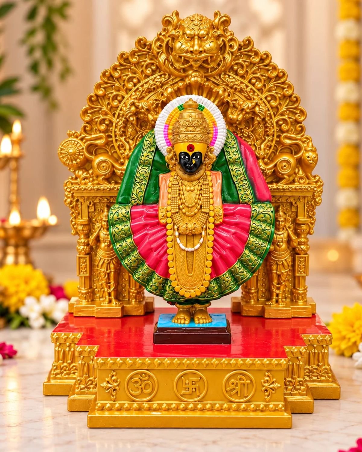 3. kolhapur mahalakshmi resin statue with finely detailed full decorative arch 2